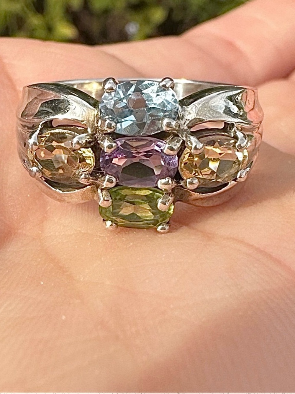 Color-Block Multi Gemstone Sterling Silver Ring